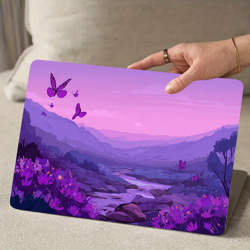 보라색 나비 노트북 스티커 2개 - 긁힘 방지, 설치 용이, HP, Dell, Lenovo, Apple용 내구성 있는 PVC 보호 케이스