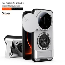 Magnetic Stand Slide Camera Protector Shockproof Armor Phone Case - Xiaomi 17 Ultra (Silver)