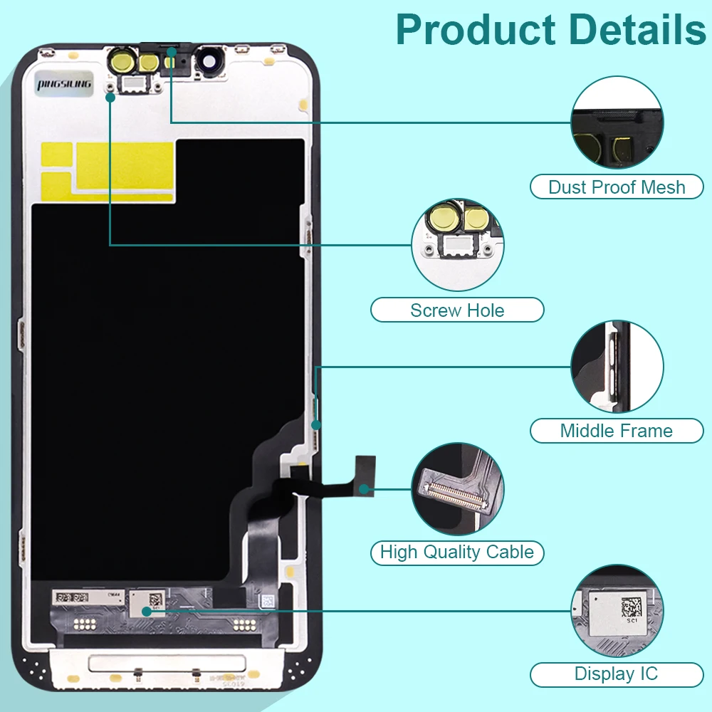 Componente di Ricambio di Alta Gamma per iPhone, Schermo Compatibile con Display 3D Touch per iPhone 13, 13Mini, 13Pro, 14, 14Pro, 15, 15ProMax - immagine 2