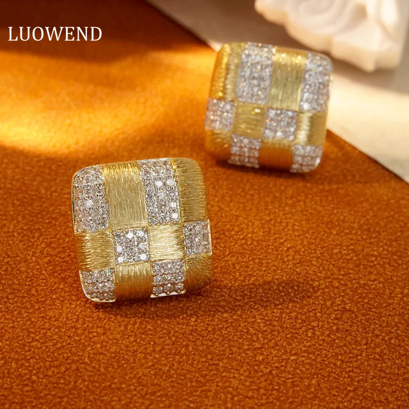 LUOWEND18KYellowGoldEarringsFashionSquareDesign042caratReal