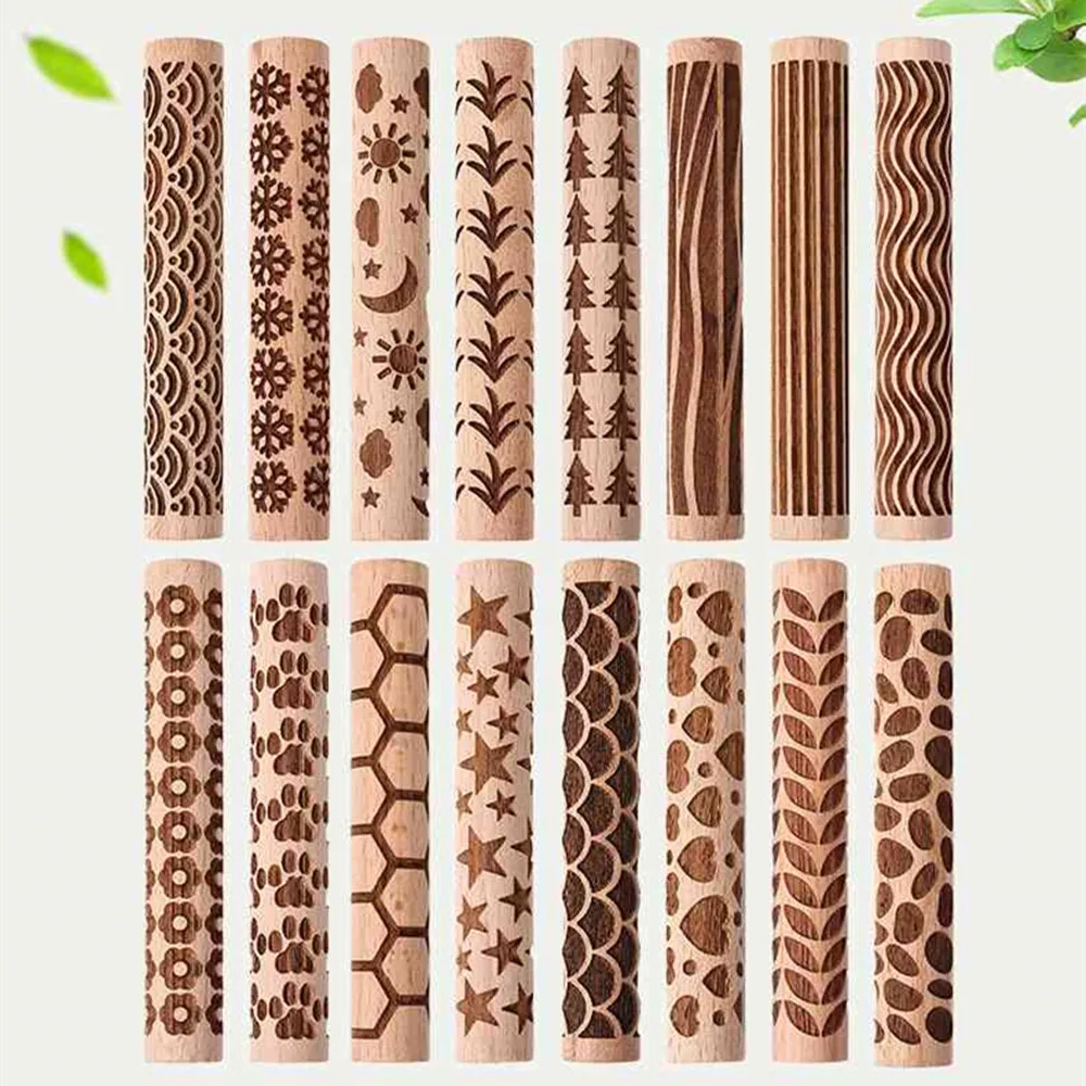 Polymer Clay Tools Clay Sculpting Tools Pottery Sculpting Tools Clay Craft Tool Polymer Clay Roller Pottery Texture Tool Ceramic Stamp Mud Pressed Embossed Pattern Rolling Pin Earring Jewelry Making Sup Tool