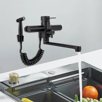 Rubinetto da cucina Miscelatore da parete con pistola a spruzzo montata a parete 360 °   Rubinetto da cucina girevole per l'uso in cucina, bagni, servizi igienici 1