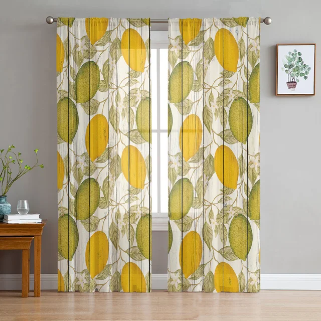 Transform your living space with Lemon Leaf Watercolor Wood Grain Sheer Curtains