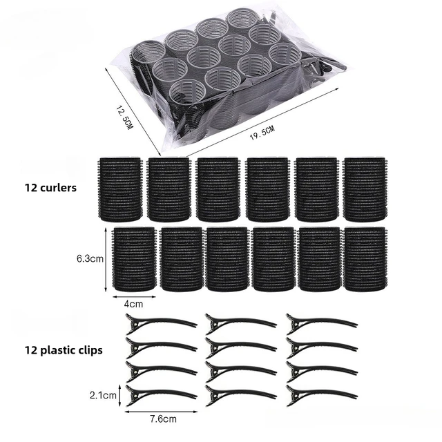 Hair Rollers Set Self Grip Hook Hair Curlers 12pcs Heatless Roller 6/12 Clips Salon Dressing Curlers Sticky Hair Styling Tools