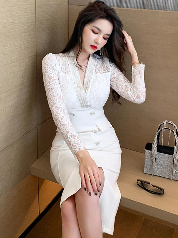 【KAREN MILLEN】ライト ステッチ ディテールニットドレス Embellished Woven Midi Dress | Karen Millen
