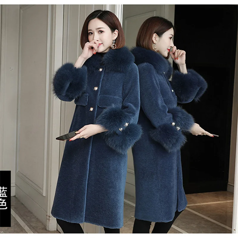 Autumn/Winter 2024 New Women Plus Velvet Thick Double-sided Granulated Lamb Wool Coat Long Imitate Fur Coat Long Windbreaker LA4