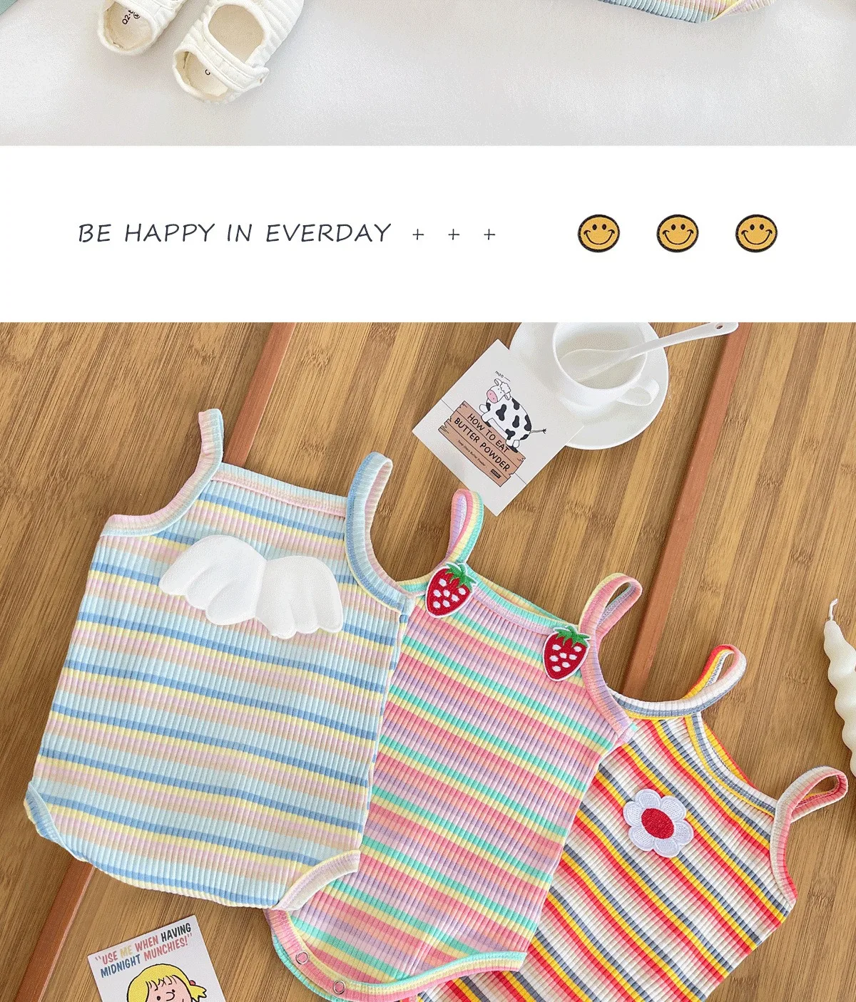 Ircomll 2-teiliges Sommerkleidung für Neugeborene, Mädchen, Schlinge, einteilig, bunte Streifen, Overall, Kleinkind-Tanktop, Träger-Onesies – Detail 11