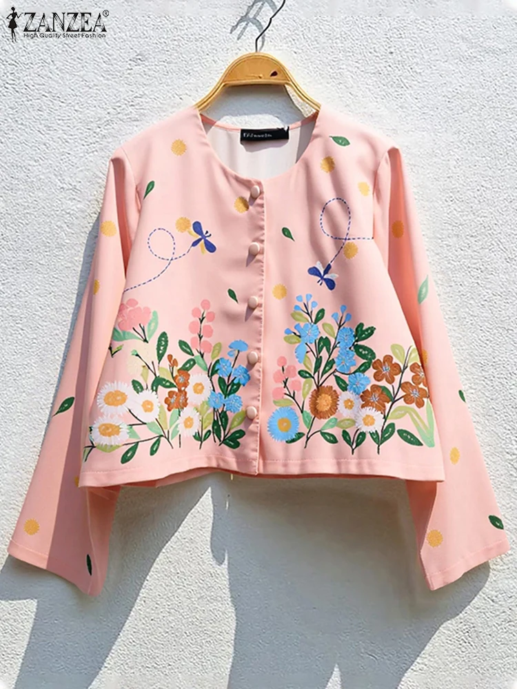 Autumn Floral Print Long Sleeve Blouse for Women