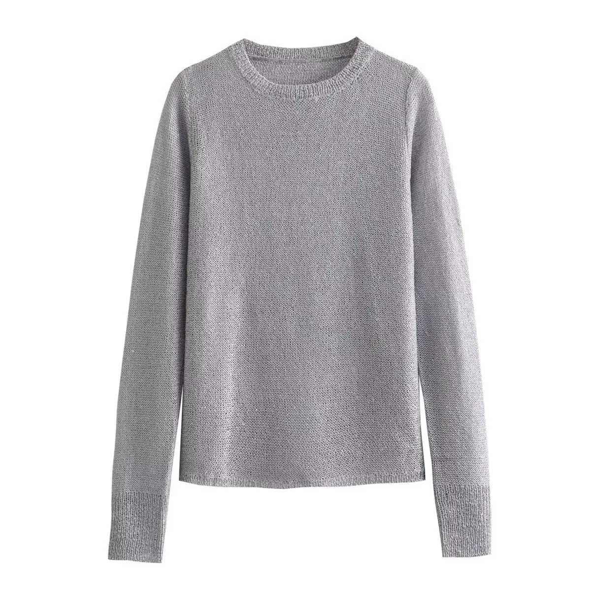 

Women New Fashion Sequin decoration Cropped Slim O Neck Knitted Sweater Vintage Long Sleeve Female Pullovers Chic Tops