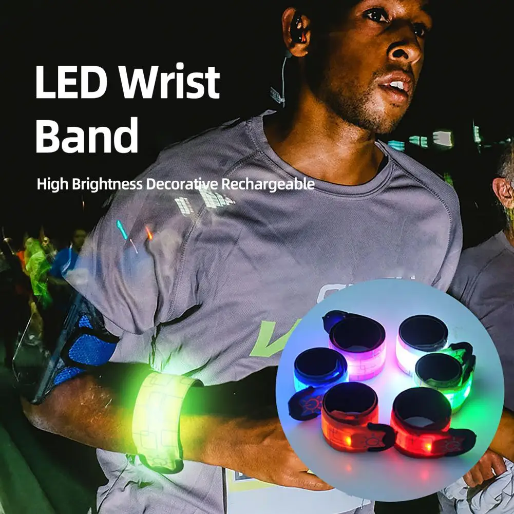 Dropshipping! LED Wrist Band High Brightness Decorative Rechargeable LED Slap Glowing Night Running Armband Bracelet for Outdoor