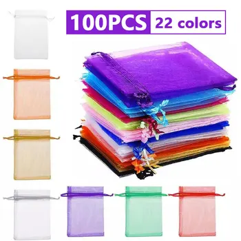 100pcs 7x9cm 10x12cm Colorful Organza Bag Packing Bag Sachet Organza Gift Bags For Jewelry Wedding Party Decor Drawstring Pouche 1