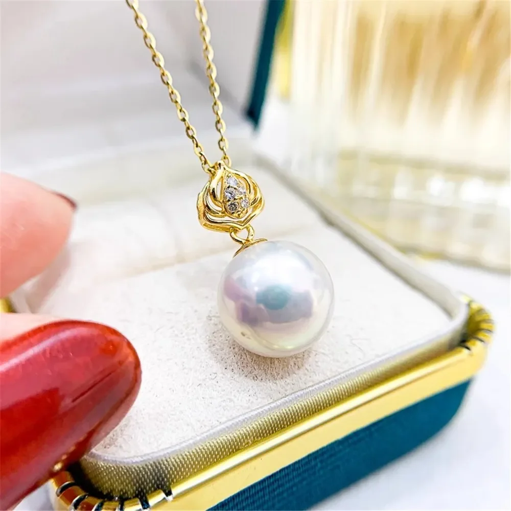 

DIY Pearl Accessories S925 Sterling Silver Pendant with Empty Support Gold Silver Necklace Pendant Fit 9-13mm Circle D142