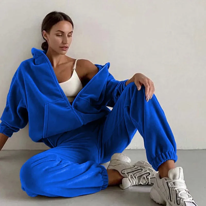 

Spring 2023 Women's Velvet Fabric Tracksuits Hoody Track Suit Hoodies and Pants Oversized Sportswear Two Pieces Set