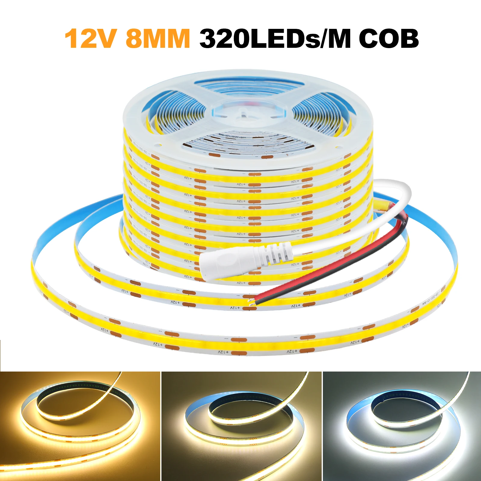 FCOB COB COB FOB LED Tira Luces USB Powered 3.28FT 320LED Blanco