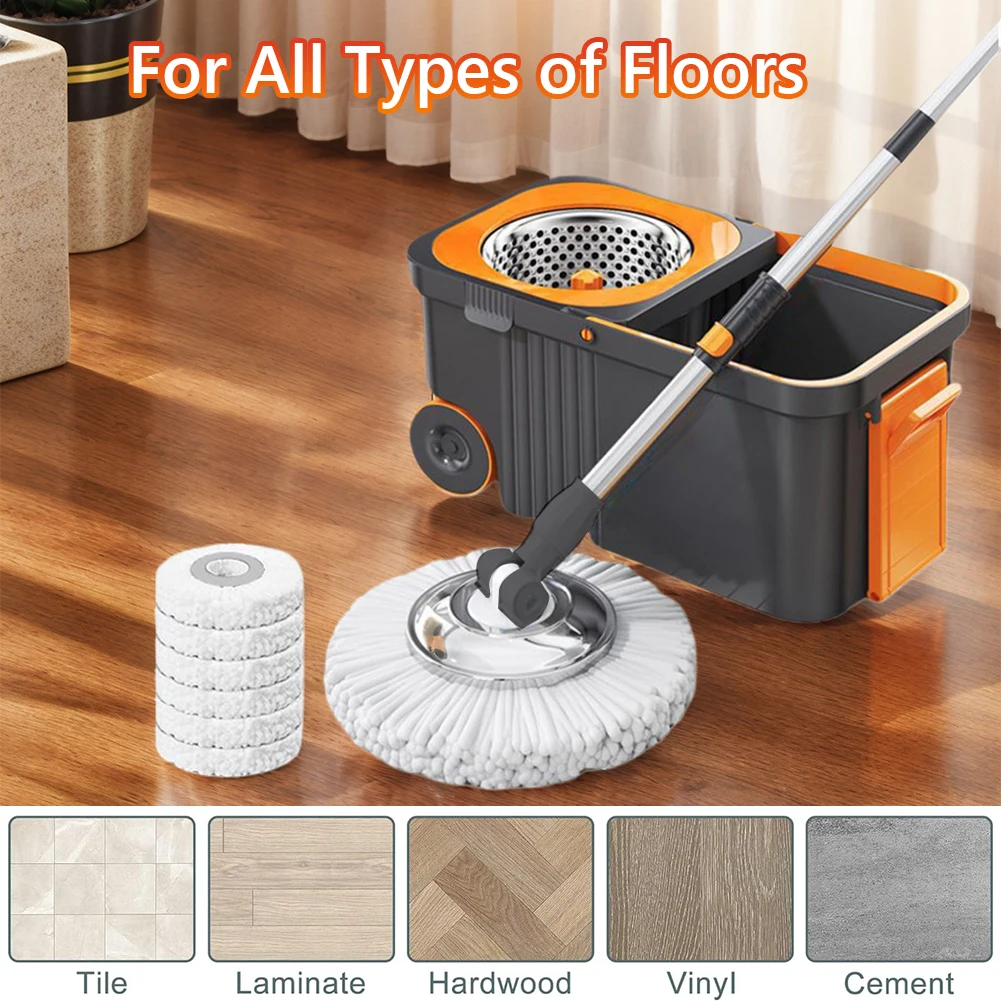Spin Mop Bucket with 6 Replacement Refills Extended Handle Floor Cleaner Household Cleaning Automatic Spin Mop for Home Cleaning