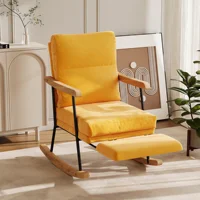 Fauteuil à bascule Superaly, fauteuil à bascule avec accoudoirs, repose-pieds réglable, avec structure en métal, jaune brunâtre 2