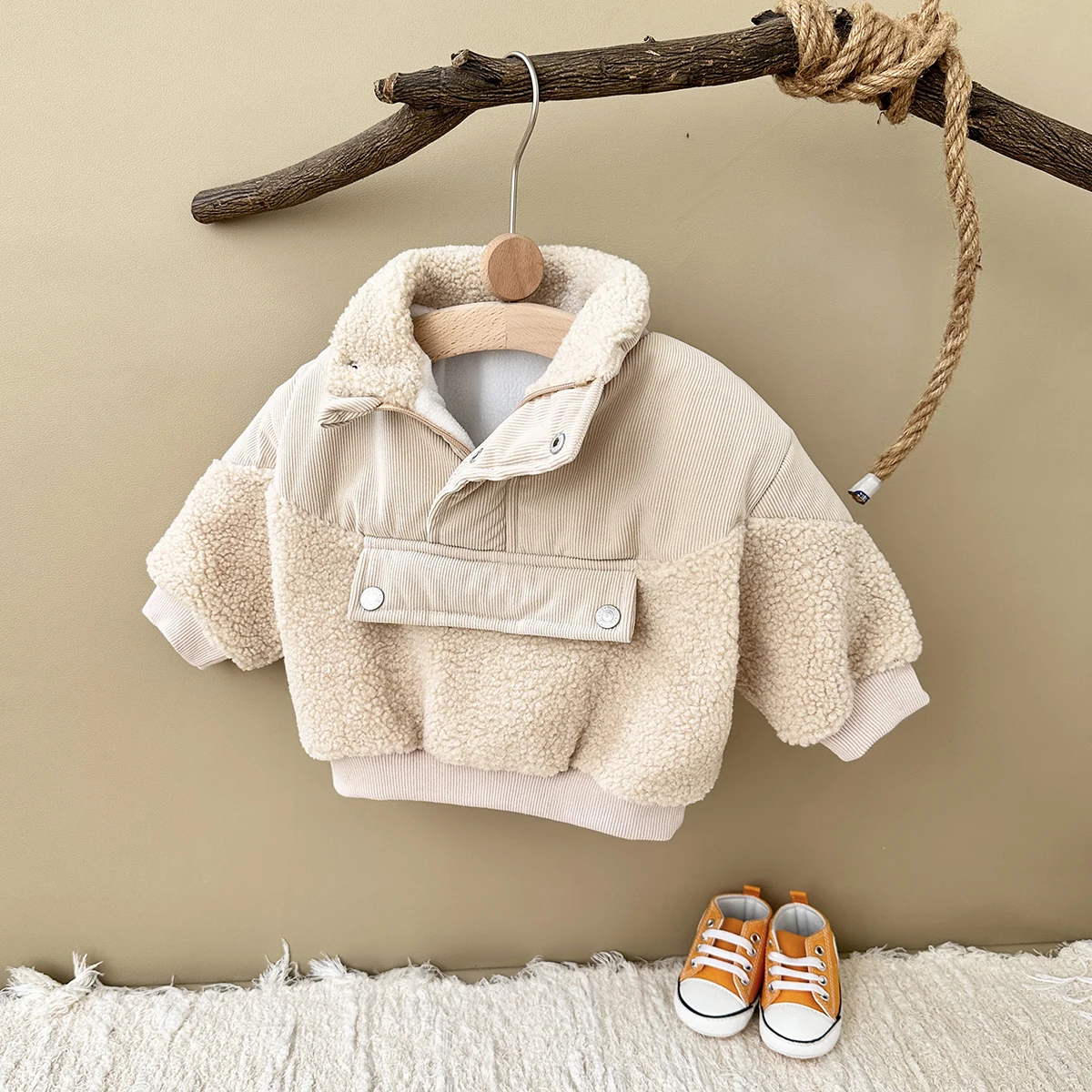 Korean Baby Cotton Coat Boys Girls Sweater Solid Colour Zip Top Thicke Kids Woolen Fleece Jackets Children Clothes Overcoats