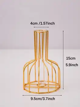 1 set of gold wrought iron metal vase hydroponic container test tube vase living room illustration decoration 2
