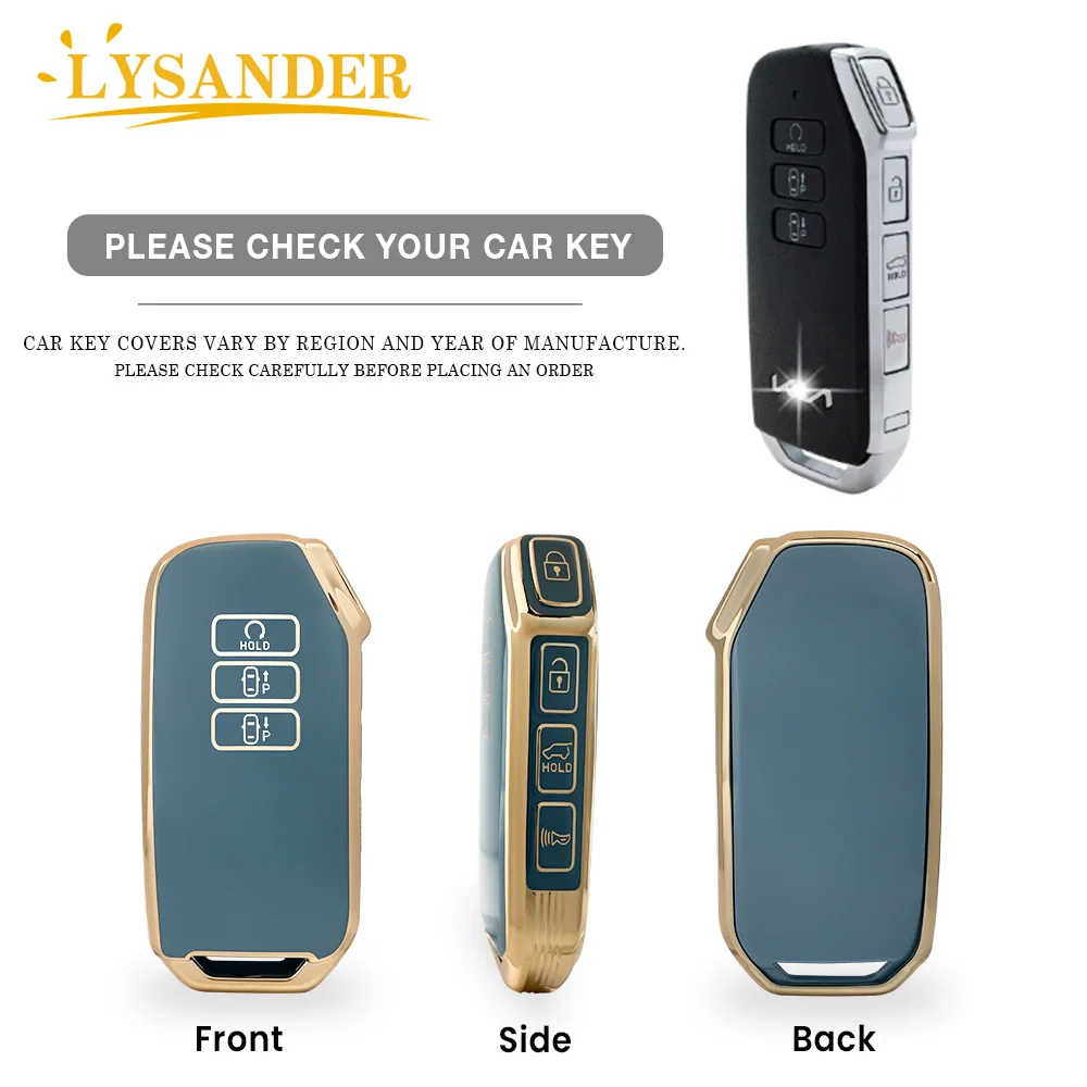 Key Case,Key Case Cover,Car Key Shell,Remote Control Case Cover 7 Button TPU Car Remote Key Case Cover Shell For Kia Sorento MQ4 Gold Edge Key Shell Keychain Keyring