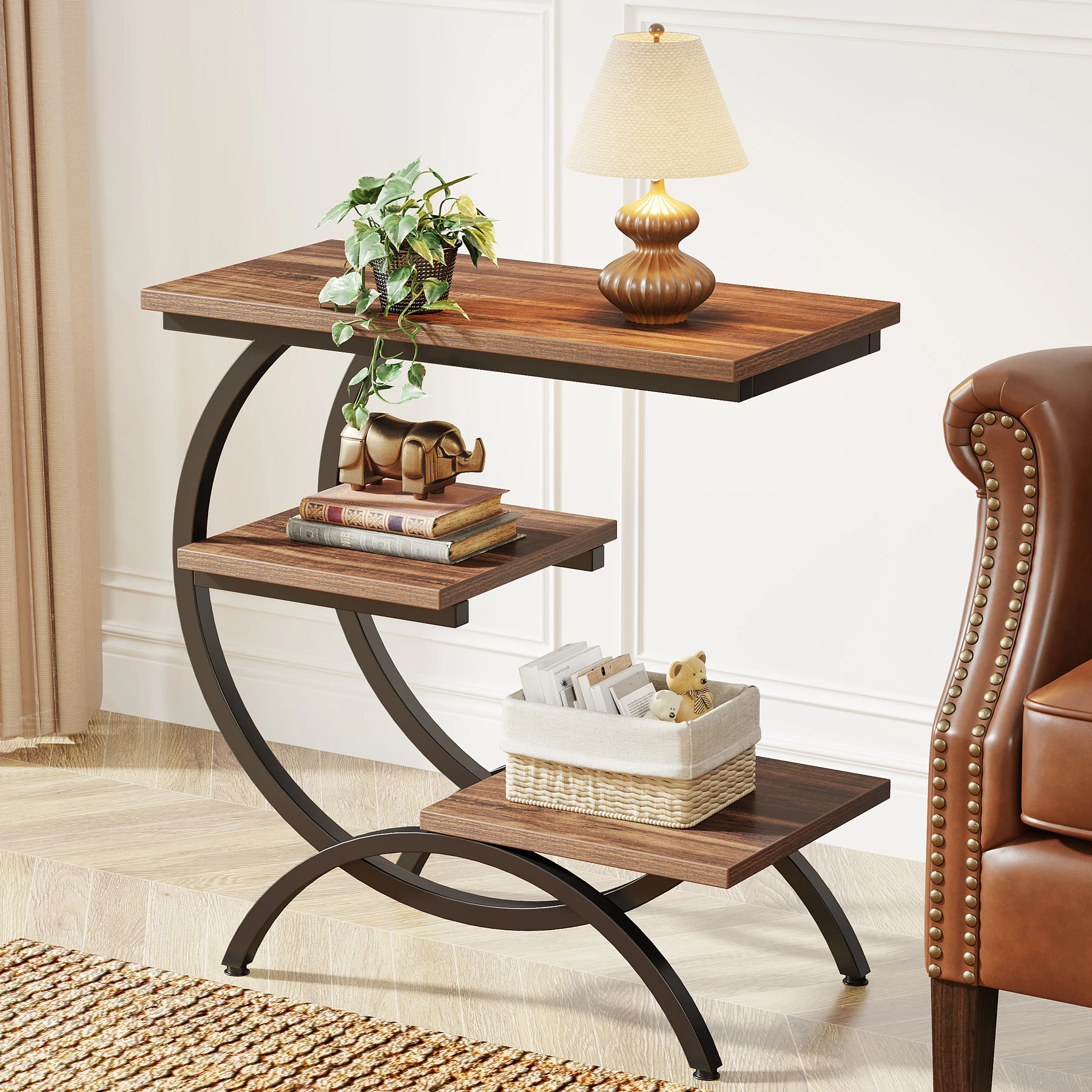 Tribesigns Industrial 3-Tier C-Shaped End Table 1