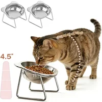 Cat Bowls Tilted Neck Guard Cat Food Bowl Indoor Stainless Steel Shatter Resistant Elevated 15° Pet Bowl For Kitten Puppy 1