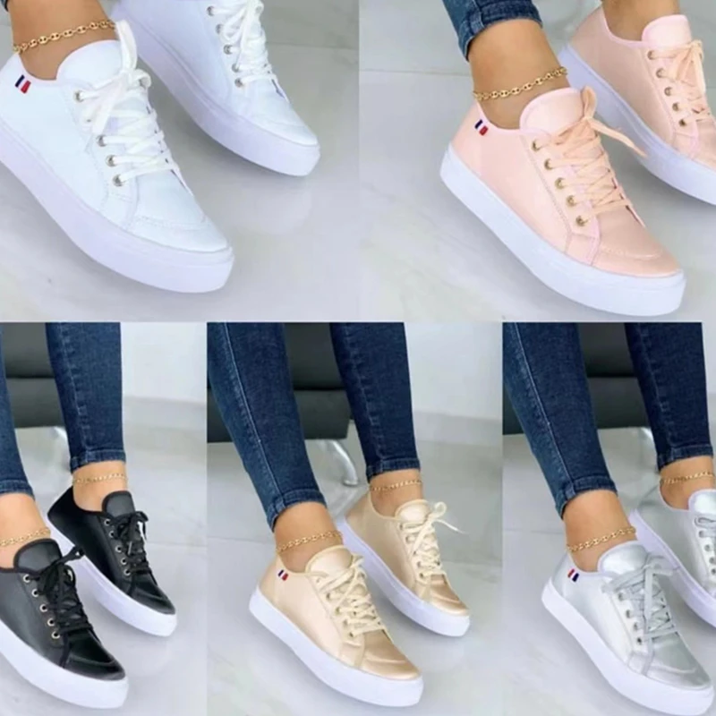2022 Women Casual Shoes New Spring Woman Shoes Fashion White Sneakers Breathable Lace-up Ladies Sneakers Vulcanize Shoes Female
