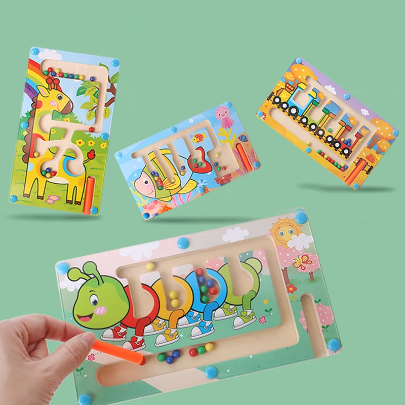 Kids Toys Magnetic Maze Puzzle Game Montessori Toys for Children Animal Wooden Puzzle Board Games Educational Toys for Boys Girl 4
