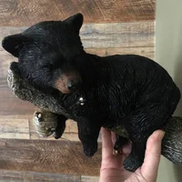 Black bear cub, home decoration, garden branch animal decoration, resin craft ornament, outdoor garden tree trunk black bear. 3