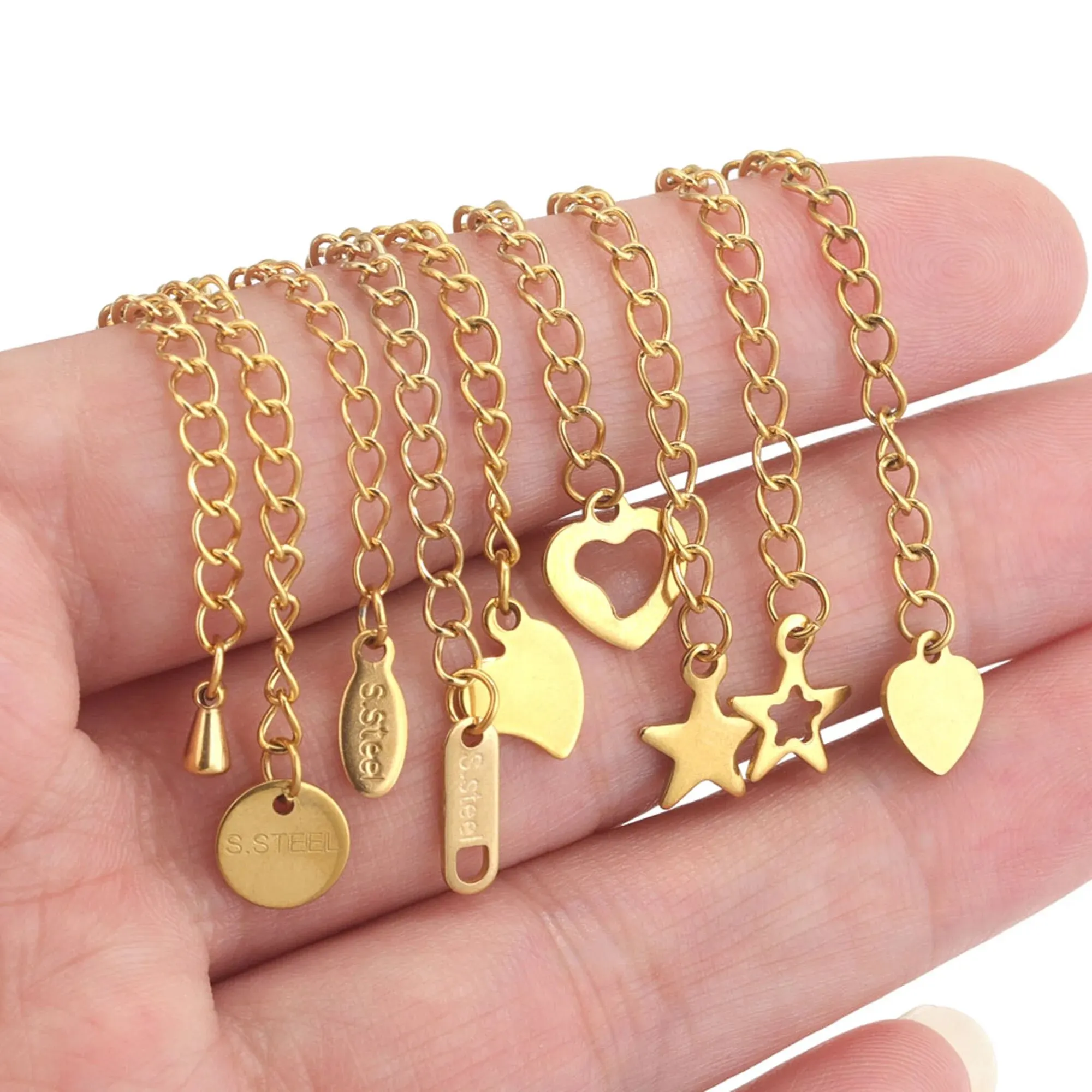 Stainless Steel Chains 10 Pcs Stainless Steel End Chain with Lobster Clasp Skeletonized Heart Pendant DIY Bracelet Necklace Unique and Exquisite