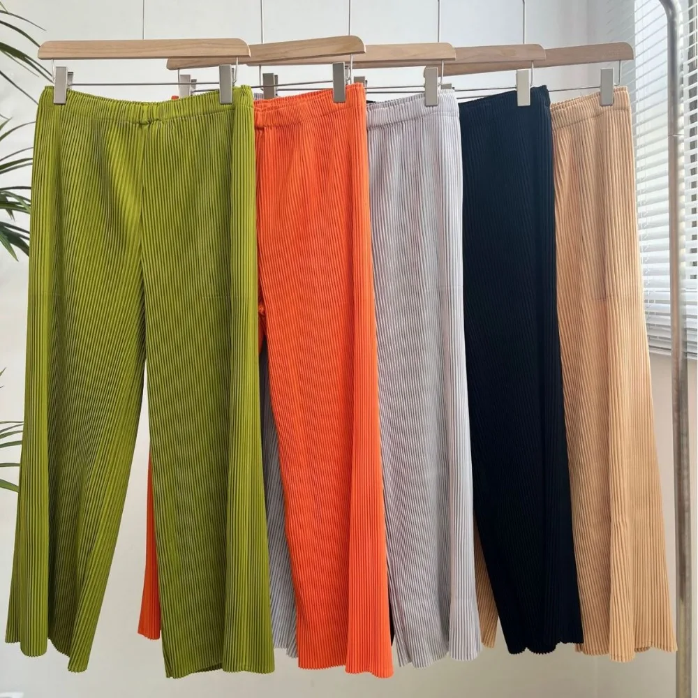 

Miyake Pleated Wide-legged Pants Loose Casual Straight Nine Pants 2023 Fall New Simple Casual Large Size Women's Pants Versatile