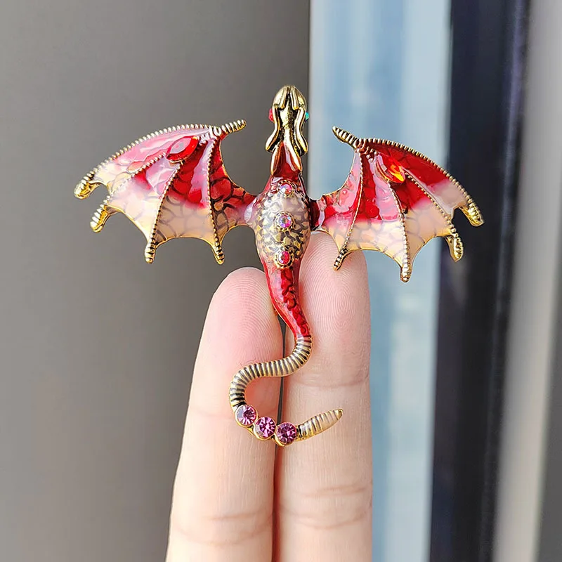 Vintage Enamel Dragon Brooches For Men Women 6-color Rhinestone Flying Dragon Clothing Decoration Party Office Brooch Pins Gifts images - 6