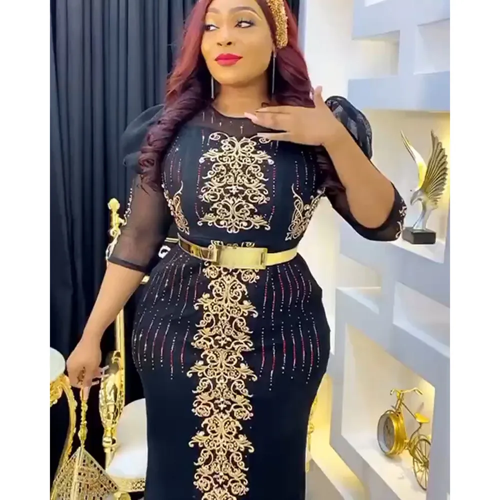 

Plus Size African Evening Dresses for Elegant Diamond Women Wedding Party Maxi Long Dress Turkey Dashiki Africa Clothing Gowns