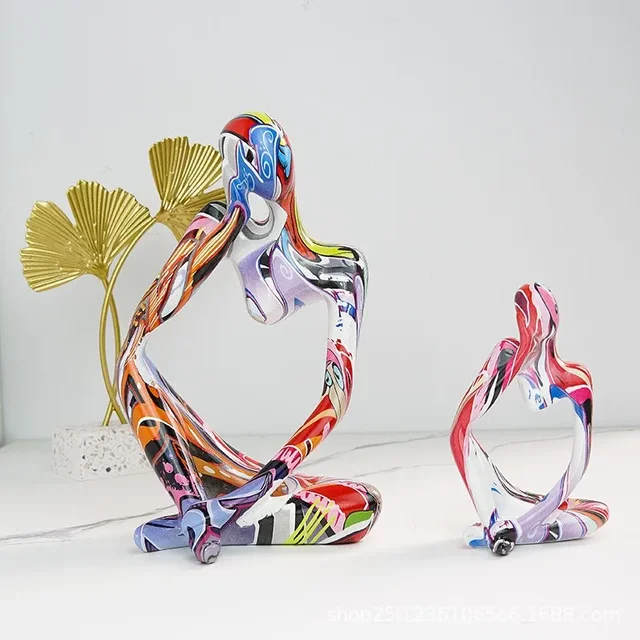 Sculpture abstraite en résine de graffiti coloré, artisanat fait à la main, figurine de penseur, statue, décoration d'intérieur, ornements de bureau de bureau 3