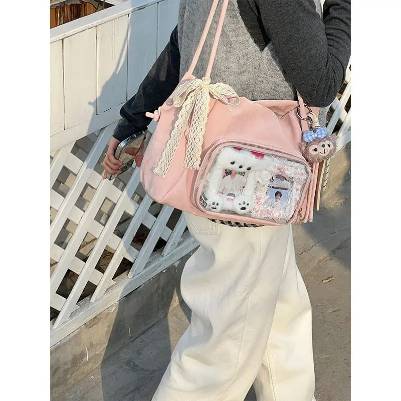 Y2k Harajuku Shoulder Bags Women Korean Transparent Ita Bag Bow Ribbon Crossbody Bag Female Japanese Designer Preppy Handbag New