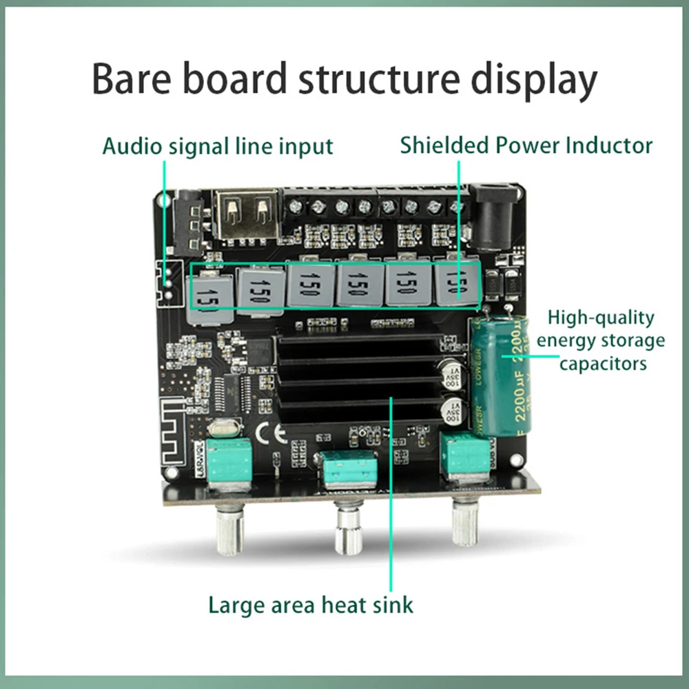 

XY-E100H Bluetooth 5.1 Subwoofer Amplifier Board TPA3116 50WX2+100W 2.1 Channel Power Audio Stereo Amplifier Board Bass AMP
