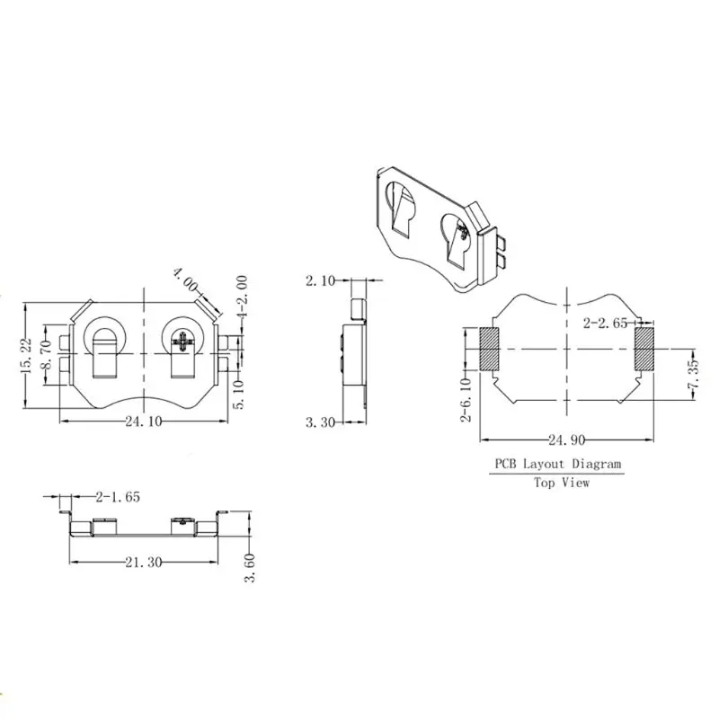Tab CR2032 2032 Battery Button Cell Holder Coin Cell Retainer Battery Holder Surface Mount Reflow Soldrable