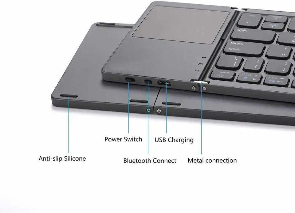 New Portable Mini Three Folding Bluetooth Keyboard Wireless Foldable Touchpad Keypad for IOS Android Windows ipad Tablet