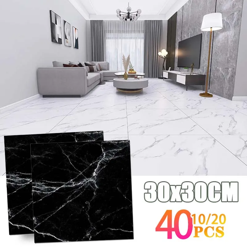 10/20/40PCS 30x30 ซม.วอลล์เปเปอร์กันน้ําสติกเกอร์ FloorSticker สําหรับห้องครัวห้องน้ํา INS สไตล์ตกแต่งบ้าน 1