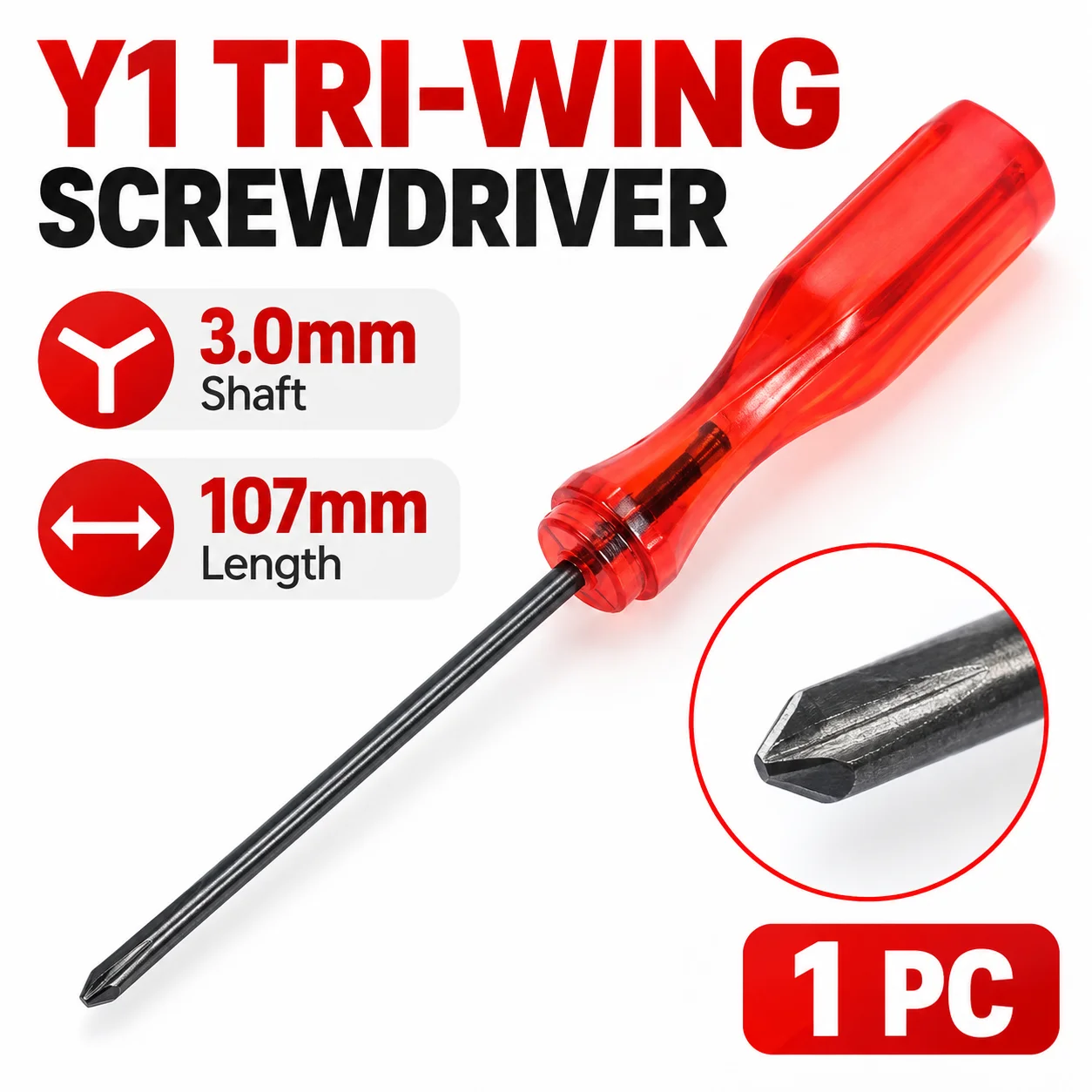 1 Stück 3,0-mm-Tri-Wing-Schraubendreher Y1, Dreipunkt-Schraubendreher für Nintendo Wii, DS Lite, DS, Reparatur- und Öffnungswerkzeug für Apple MacBook-Laptop-Akkus.