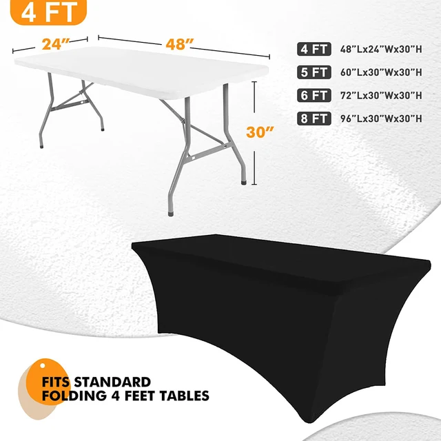 1/2 paquet, nappe en Spandex noir de 6 pieds pour Table rectangulaire et pliante, couverture de Table extensible et ajustée, résistante aux rides de 6 pieds pour fête 2