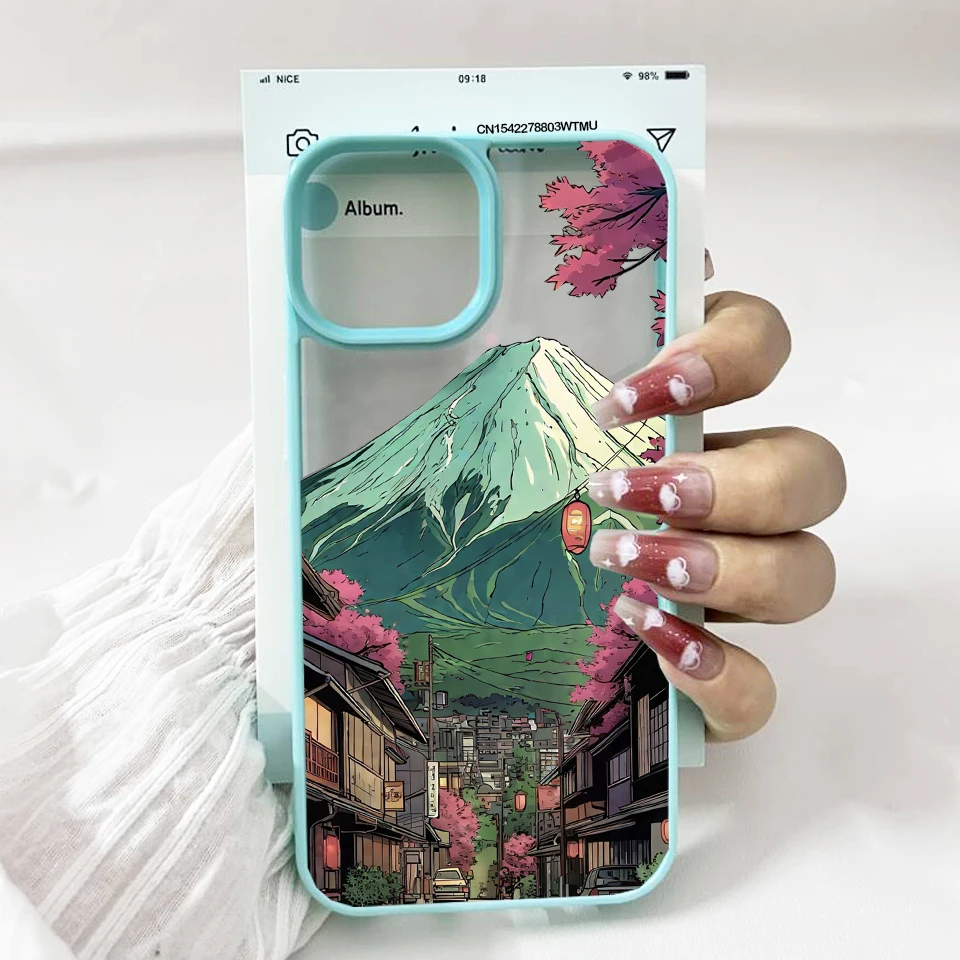 Anime-Inspired Sunset Mountain Landscape Pink Phone Case – Stylish Hard Cover