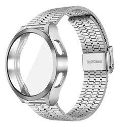 Enhanced Protective Stainless Steel Strap with TPU Bumper Case - Galaxy watch 5 40mm (Silver case band)