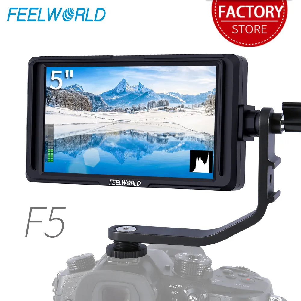 FEELWORLD F5 5 Inch DSLR On Camera Field Monitor Small Full HD IPS 1920x1080 Video Assist 8.4V DC Input Output Include Tilt Arm