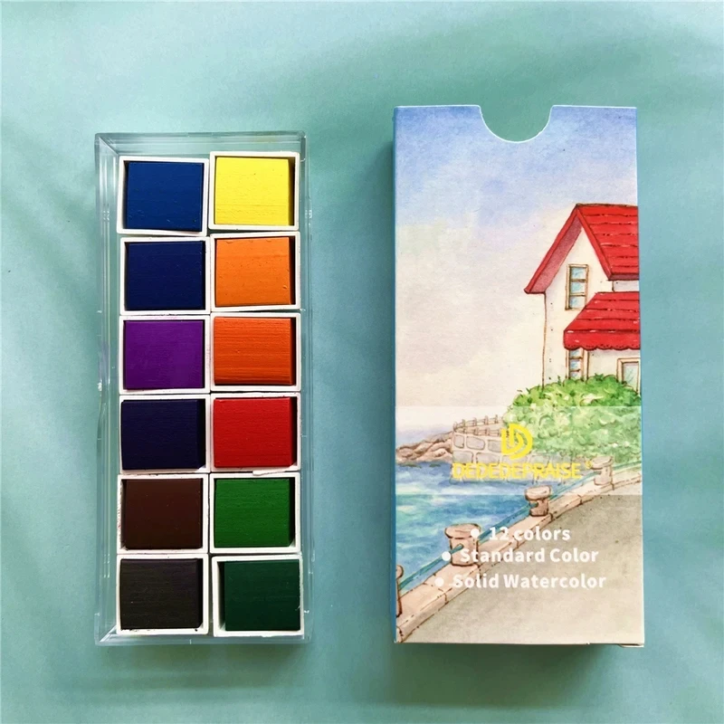 Solid Watercolor Paint Set 12 Colors Pearlescent Color Kids Beginner Art Set DIY Crafts Nail