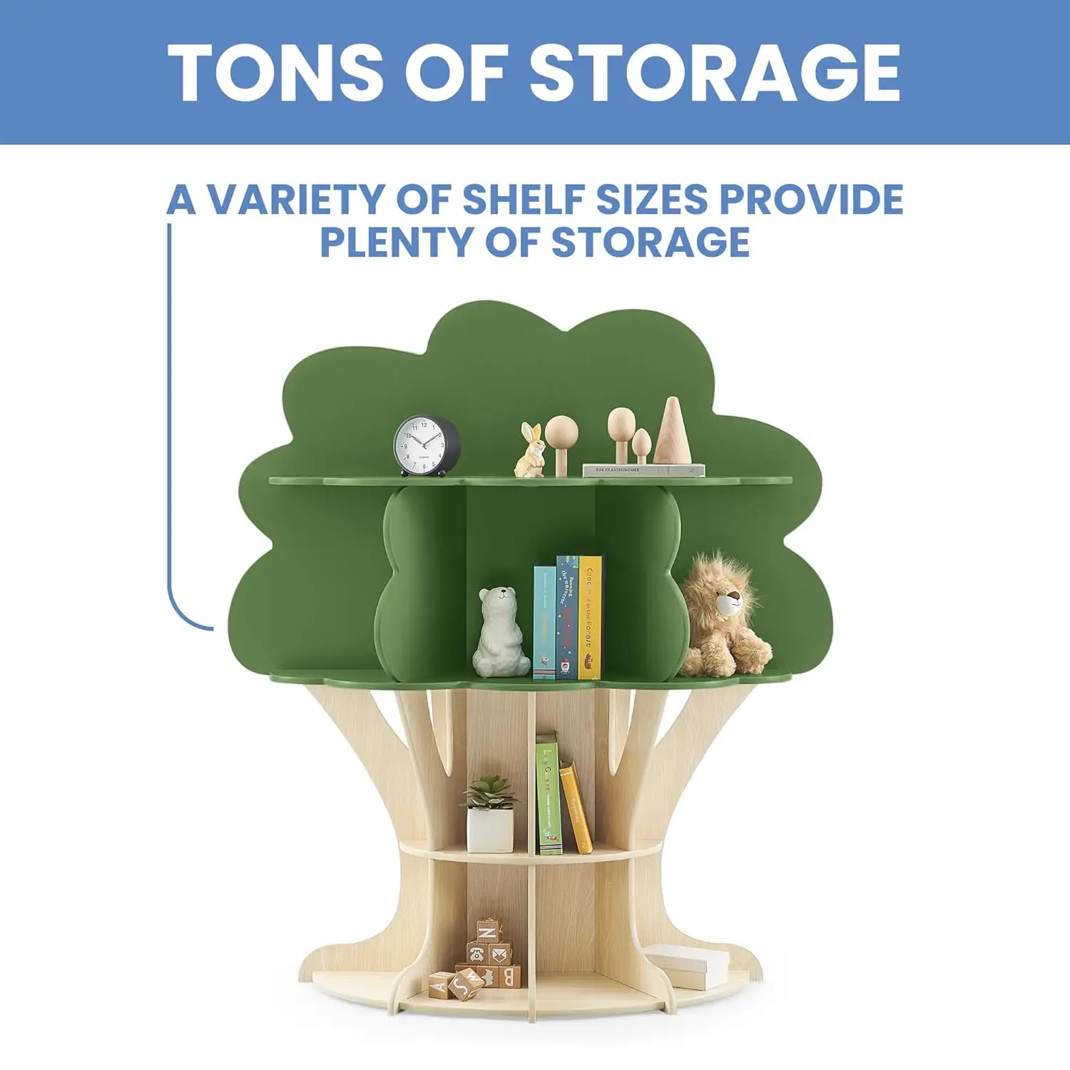 Children Tree Bookcase-Gold Certified, Fern Green/Crafted Natural