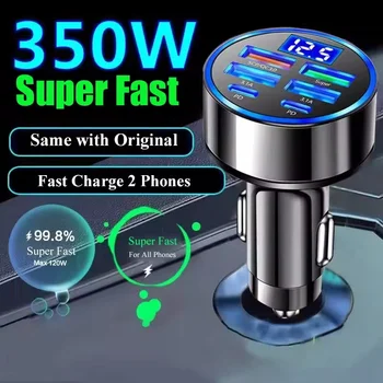 Caricabatterie USB da 350 W Caricabatterie rapido per auto USB a 6 porte PD QC3.0 Caricabatterie per telefono da auto USB C Adattatore TypeC per iPhone Samsung Xiaomi Ricarica rapida