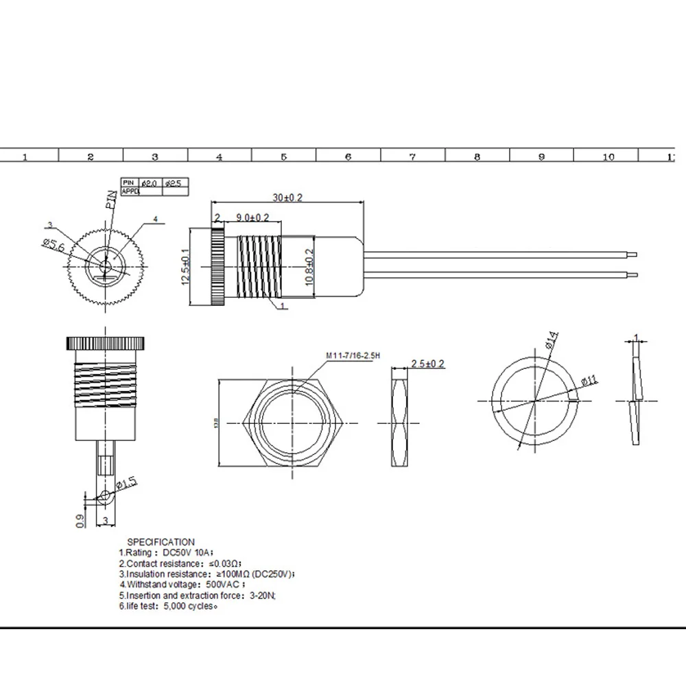 55x21mm 10a tomada de alimentacao dc femea 02