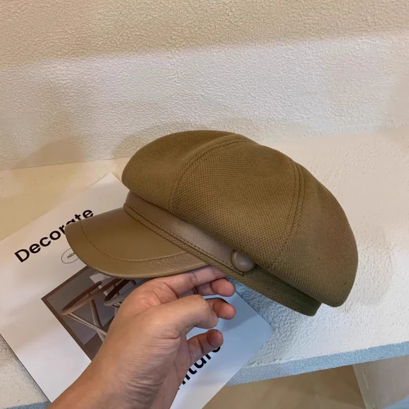 Retro British Style Beret for Women, Versatile Octagonal Newsboy Cap for Big Head Circumference Spring Autumn Hat