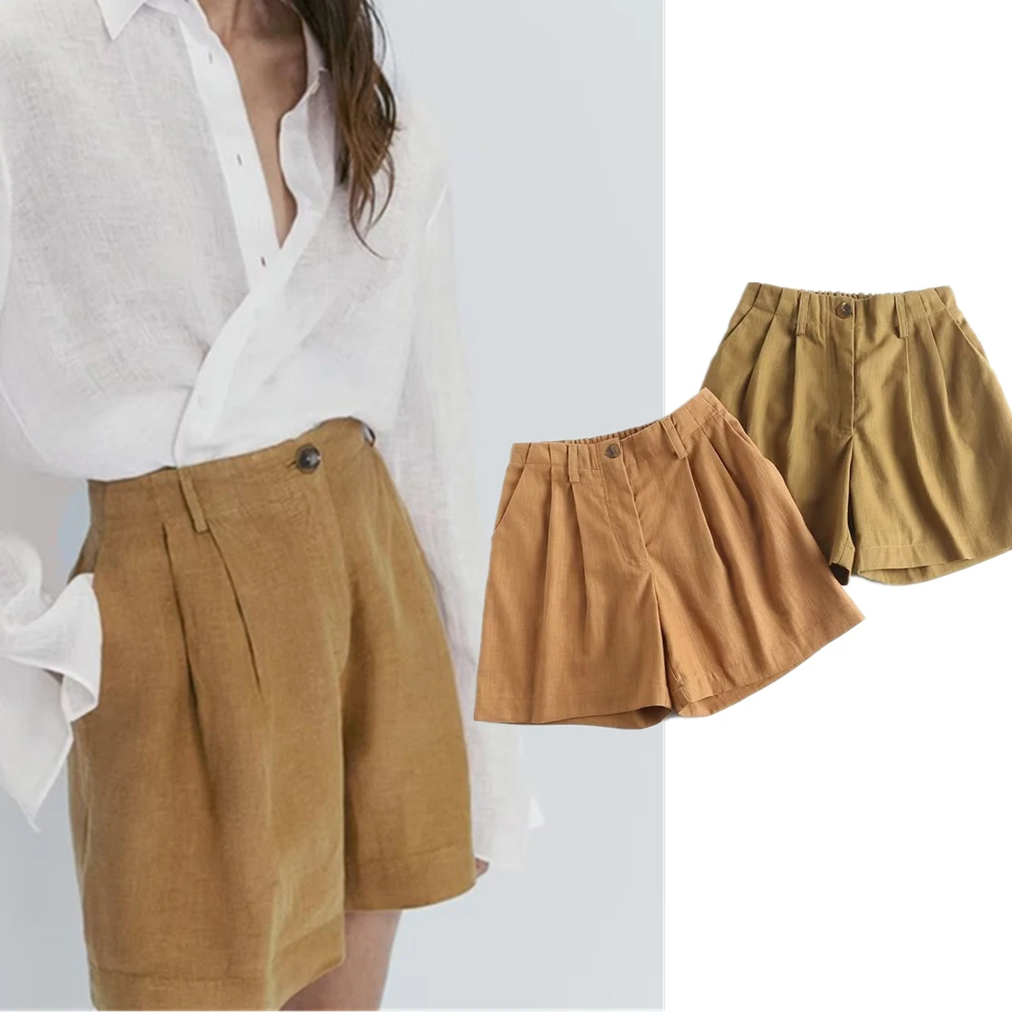 Jenny&Dave For 2024 Summer Fashion Office Lady Bermuda Vintage Loose Shorts Indie Folk Casual Linen Shorts Women bermuda shorts for women summer high waist office lady solid basic loose slim casual polyester pantalones cortos de mujer shorts