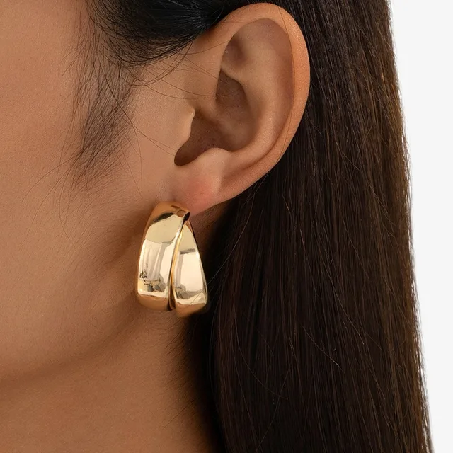 Pendientes de aro Vintage de acero inoxidable de doble capa para mujer, pendientes redondos geométricos a la moda, joyería de fiesta 2
